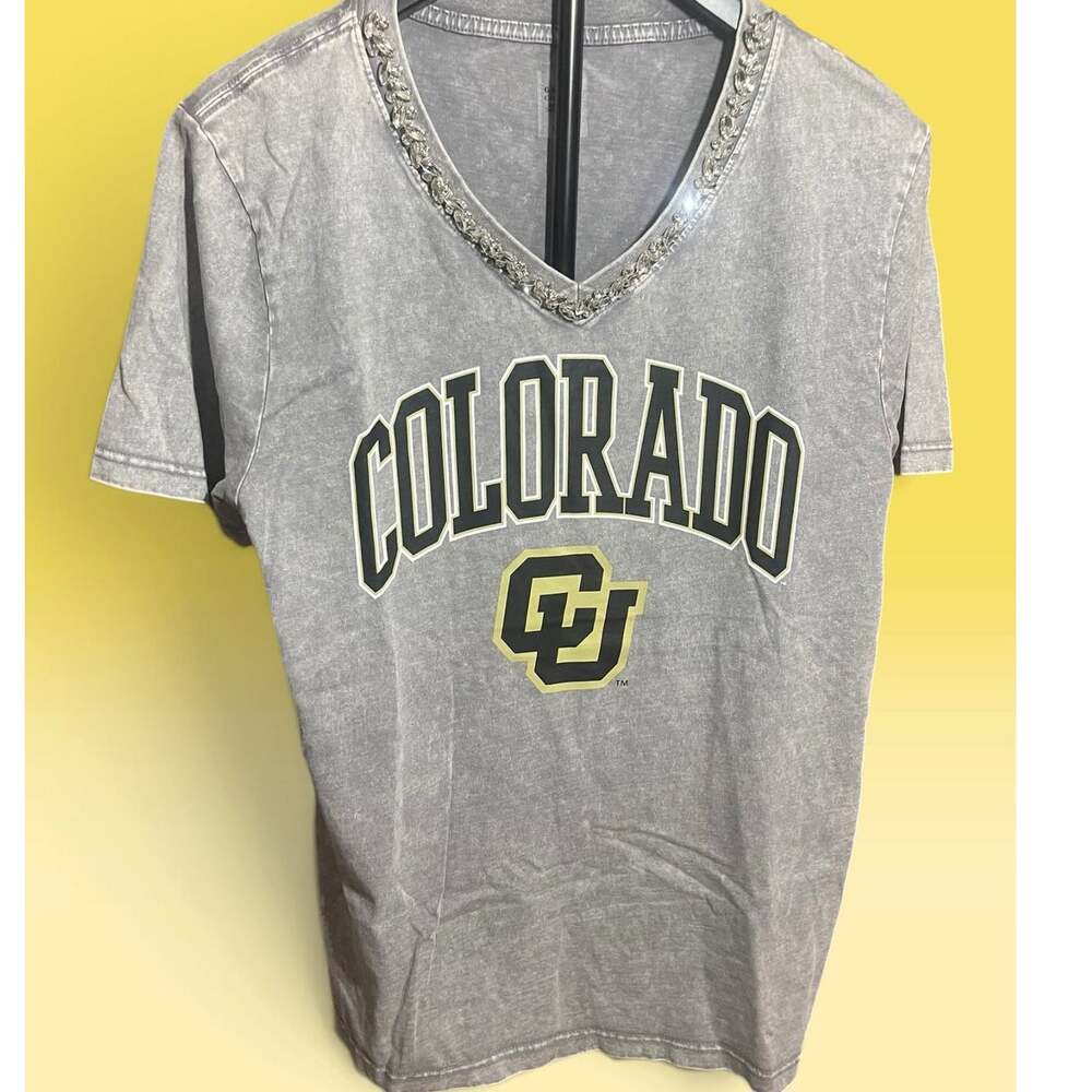 Gameday Couture Colorado Univ. T Shirt Jeweled Rhinestone V neck NWT Sz Large